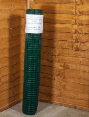 green pvc weldmesh 1 x 1 19G 4ft x 30m 1