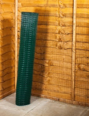 green pvc weldmesh 1 x 1 19G 4ft x 30m